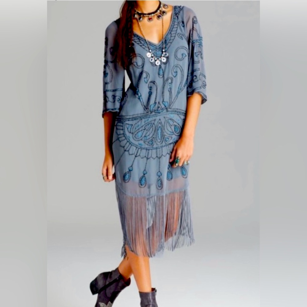 Free People Beaded Fringe 20s Inspired Great Gatsby Dress